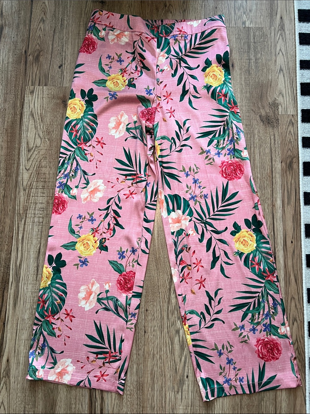 Rachel Zoe Pink Floral Wide-Leg Trousers Size L